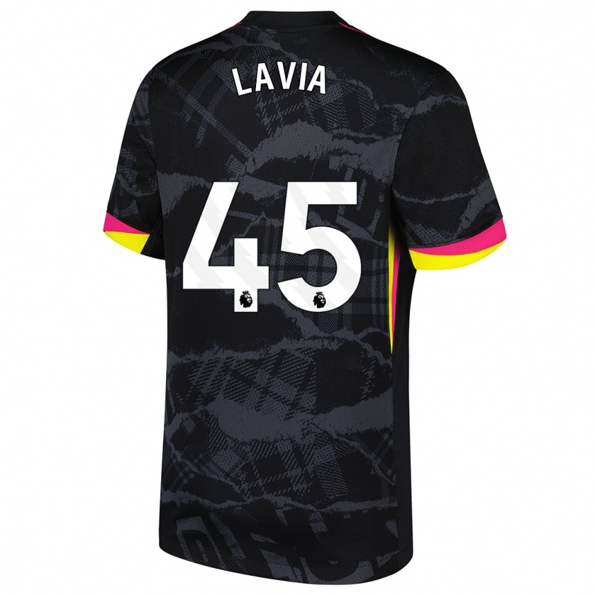 Niño Fútbol Camiseta Roméo Lavia #45 Negro Rosa Equipación Tercera 2024/25 Argentina