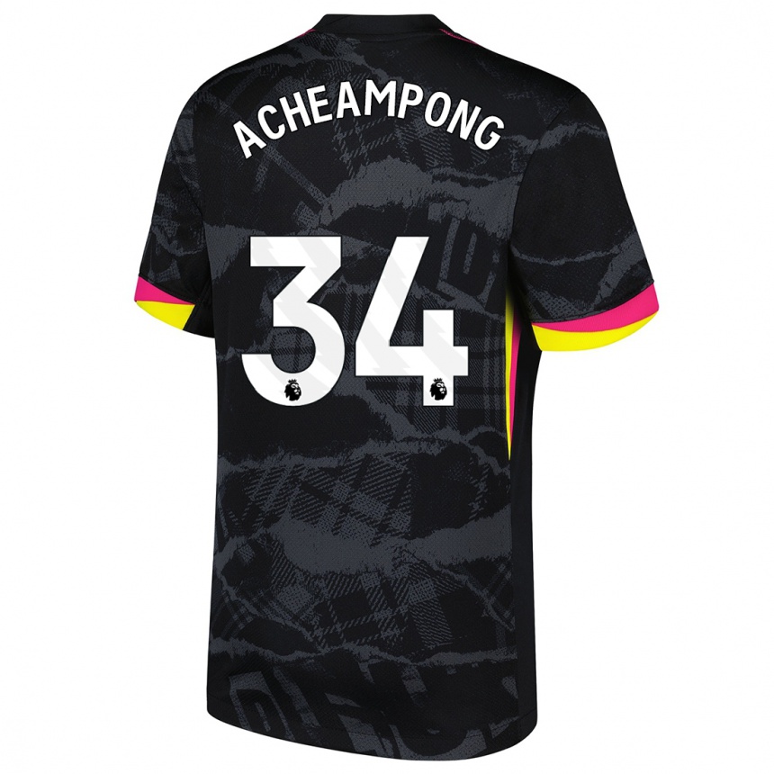 Niño Fútbol Camiseta Josh Acheampong #34 Negro Rosa Equipación Tercera 2024/25 Argentina