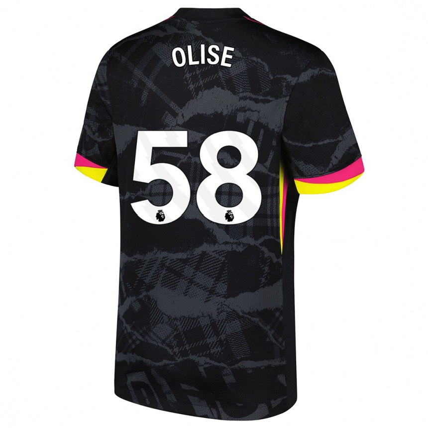 Niño Fútbol Camiseta Richard Olise #58 Negro Rosa Equipación Tercera 2024/25 Argentina