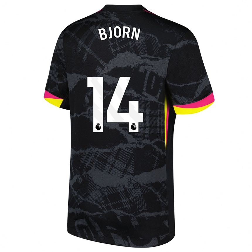 Niño Fútbol Camiseta Nathalie Björn #14 Negro Rosa Equipación Tercera 2024/25 Argentina