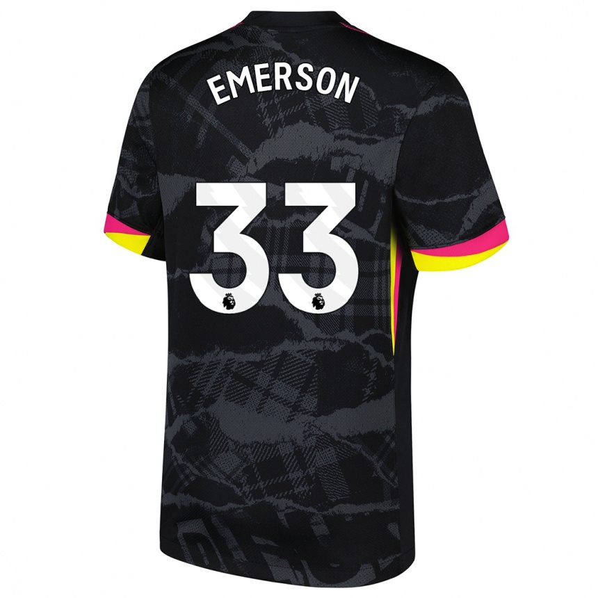 Niño Fútbol Camiseta Emerson #33 Negro Rosa Equipación Tercera 2024/25 Argentina