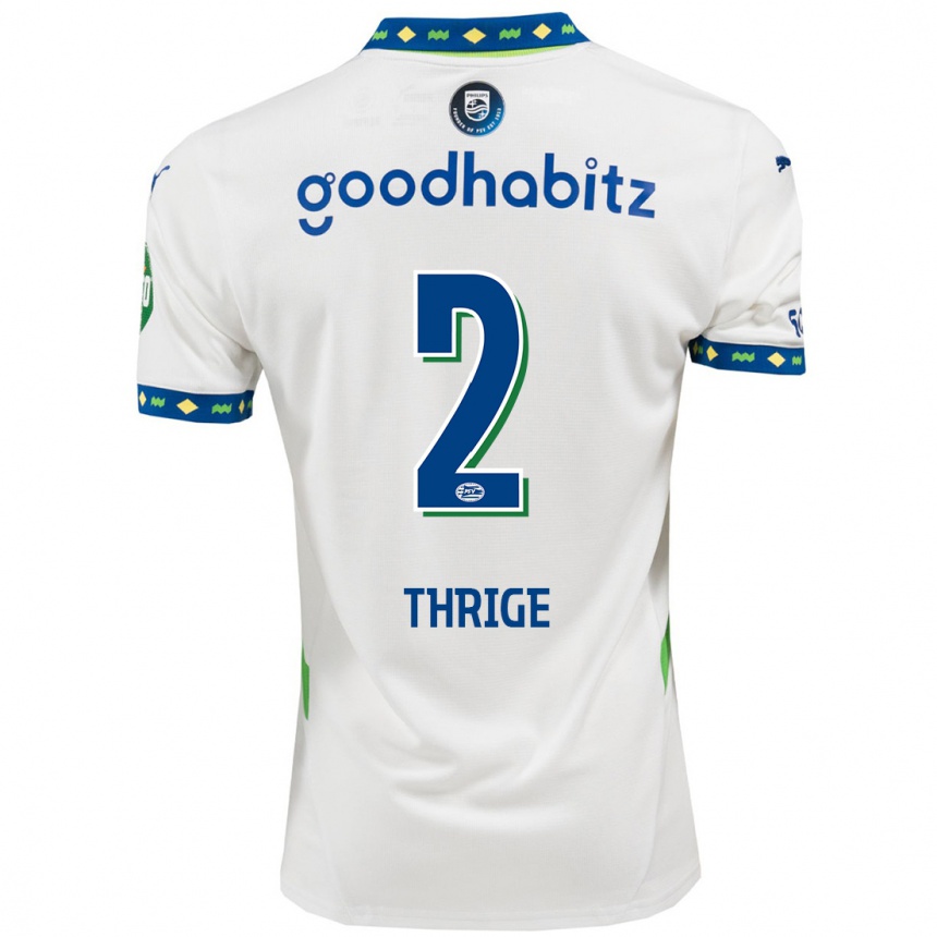 Niño Fútbol Camiseta Sara Thrige #2 Blanco Azul Oscuro Equipación Tercera 2024/25 Argentina