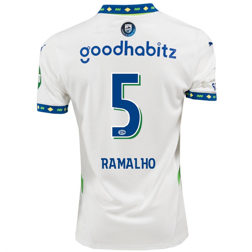 Niño Fútbol Camiseta André Ramalho #5 Blanco Azul Oscuro Equipación Tercera 2024/25 Argentina