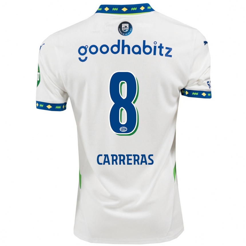 Niño Fútbol Camiseta Georgina Carreras #8 Blanco Azul Oscuro Equipación Tercera 2024/25 Argentina