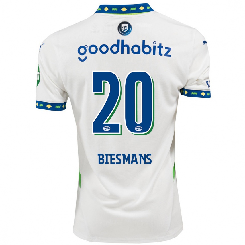 Niño Fútbol Camiseta Julie Biesmans #20 Blanco Azul Oscuro Equipación Tercera 2024/25 Argentina