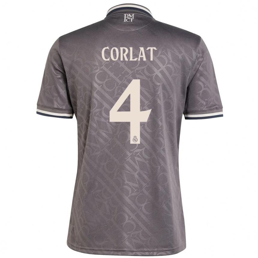 Niño Fútbol Camiseta Edu Corlat #4 Carbón Equipación Tercera 2024/25 Argentina