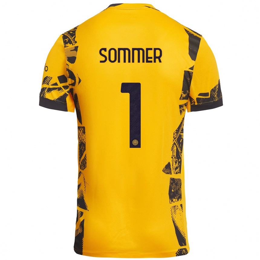 Niño Fútbol Camiseta Yann Sommer #1 Dorado Negro Equipación Tercera 2024/25 Argentina