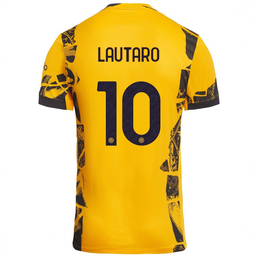 Niño Fútbol Camiseta Lautaro Martínez #10 Dorado Negro Equipación Tercera 2024/25 Argentina