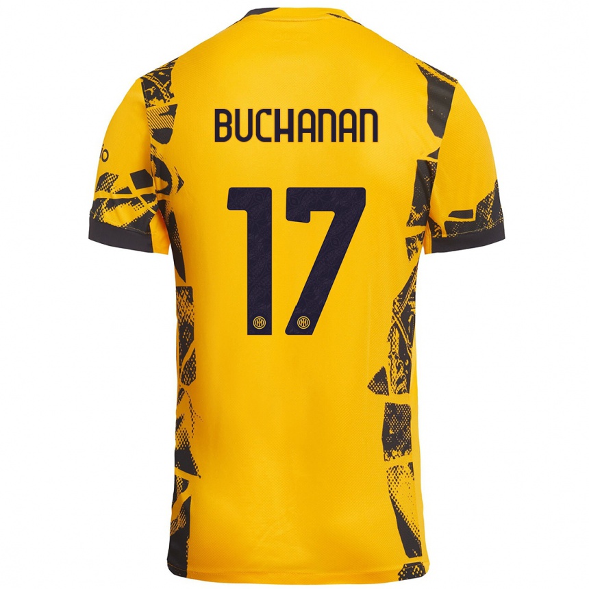 Niño Fútbol Camiseta Tajon Buchanan #17 Dorado Negro Equipación Tercera 2024/25 Argentina