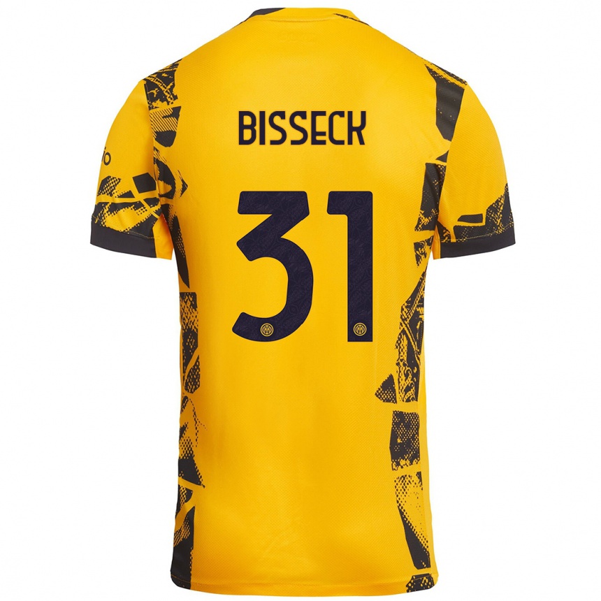 Niño Fútbol Camiseta Yann Bisseck #31 Dorado Negro Equipación Tercera 2024/25 Argentina