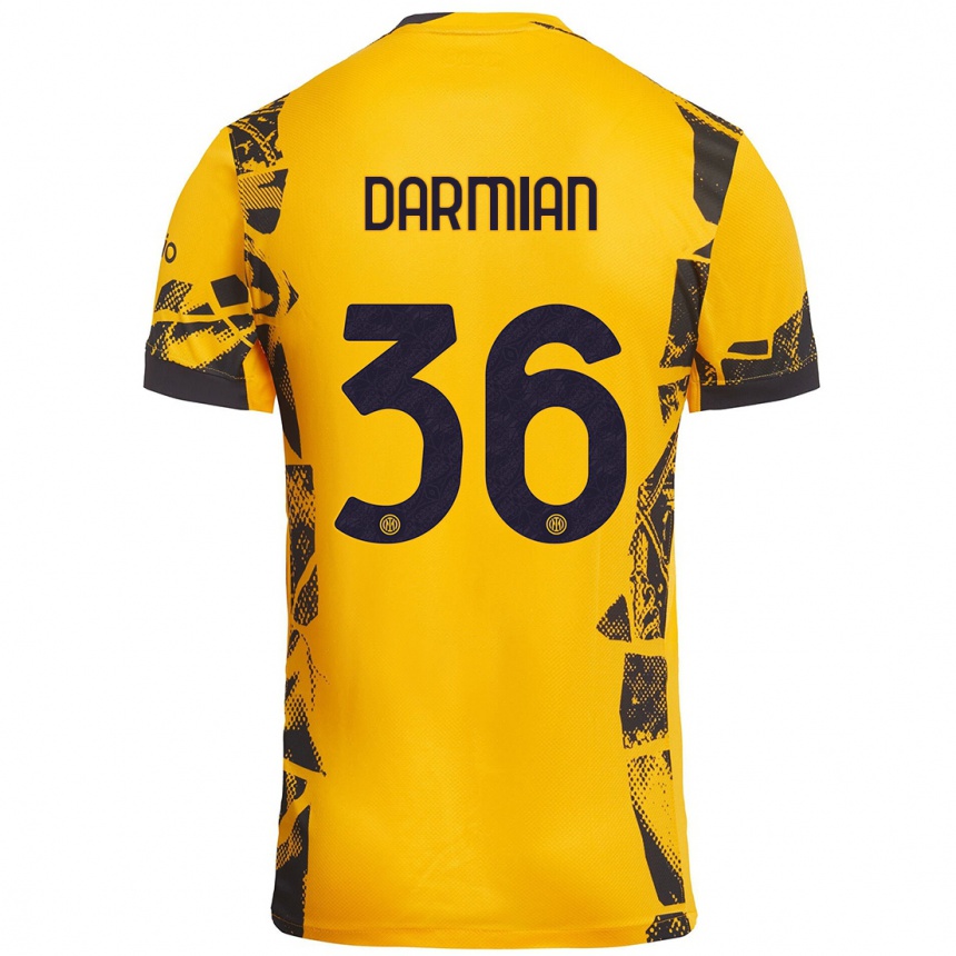 Niño Fútbol Camiseta Matteo Darmian #36 Dorado Negro Equipación Tercera 2024/25 Argentina