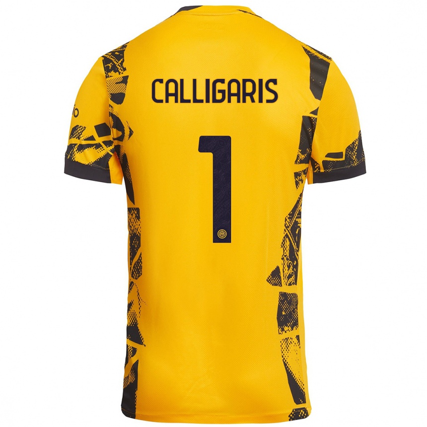 Niño Fútbol Camiseta Alessandro Calligaris #1 Dorado Negro Equipación Tercera 2024/25 Argentina