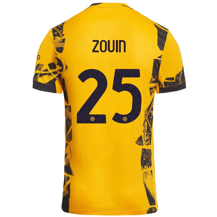 Niño Fútbol Camiseta Aymen Zouin #25 Dorado Negro Equipación Tercera 2024/25 Argentina