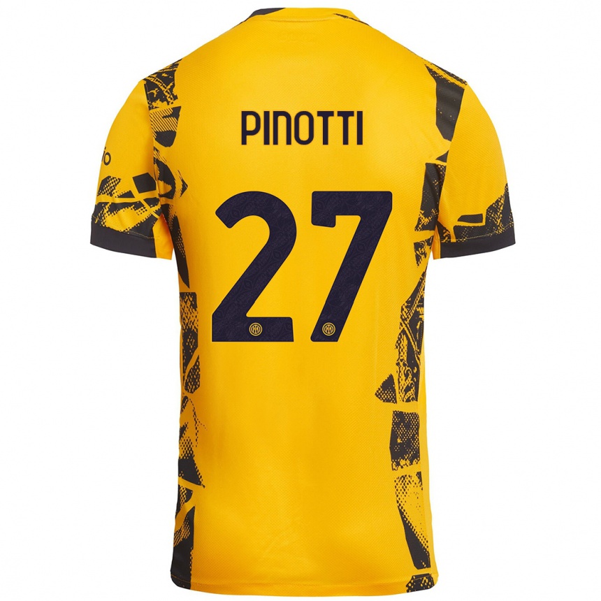 Niño Fútbol Camiseta Manuel Pinotti #27 Dorado Negro Equipación Tercera 2024/25 Argentina