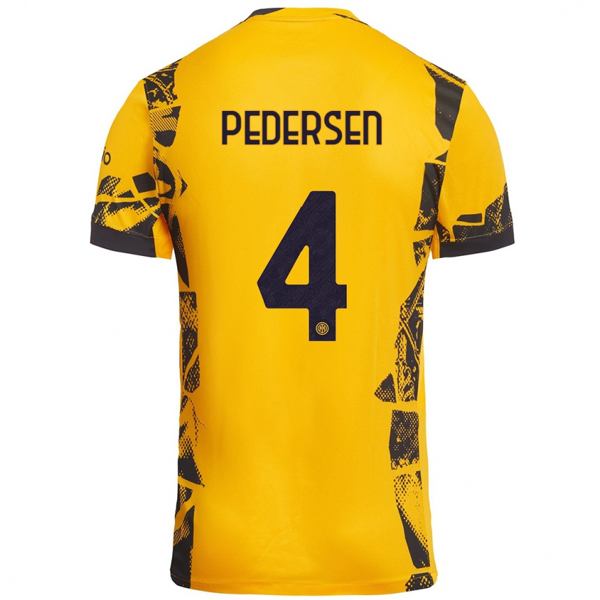 Niño Fútbol Camiseta Sofie Junge Pedersen #4 Dorado Negro Equipación Tercera 2024/25 Argentina