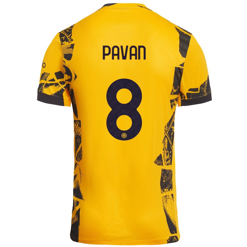 Niño Fútbol Camiseta Matilde Pavan #8 Dorado Negro Equipación Tercera 2024/25 Argentina