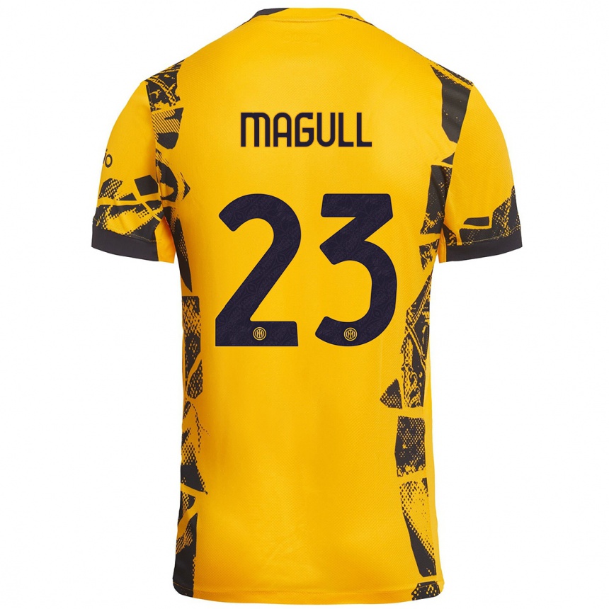 Niño Fútbol Camiseta Lina Magull #23 Dorado Negro Equipación Tercera 2024/25 Argentina