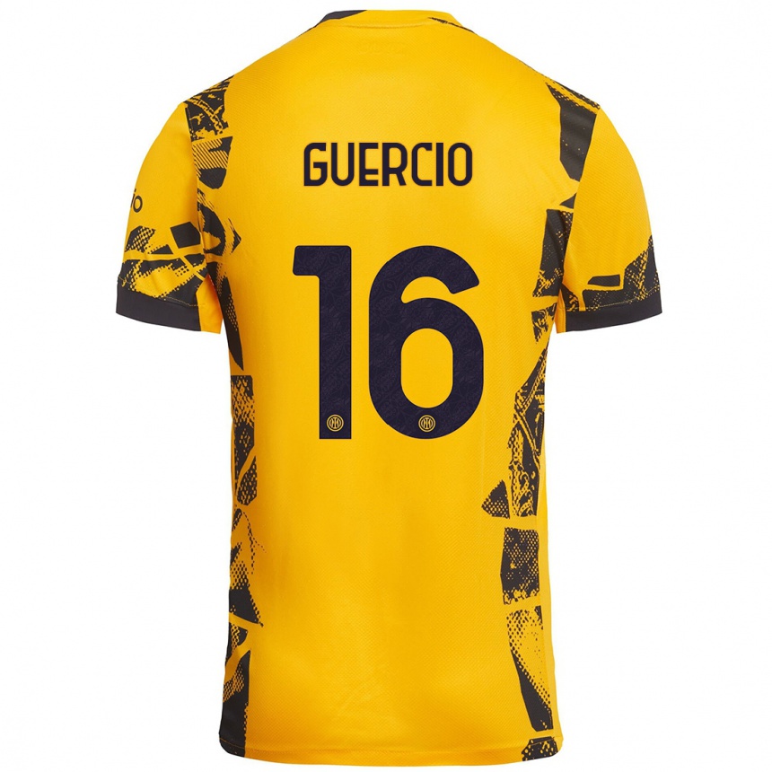 Niño Fútbol Camiseta Tommaso Guercio #16 Dorado Negro Equipación Tercera 2024/25 Argentina