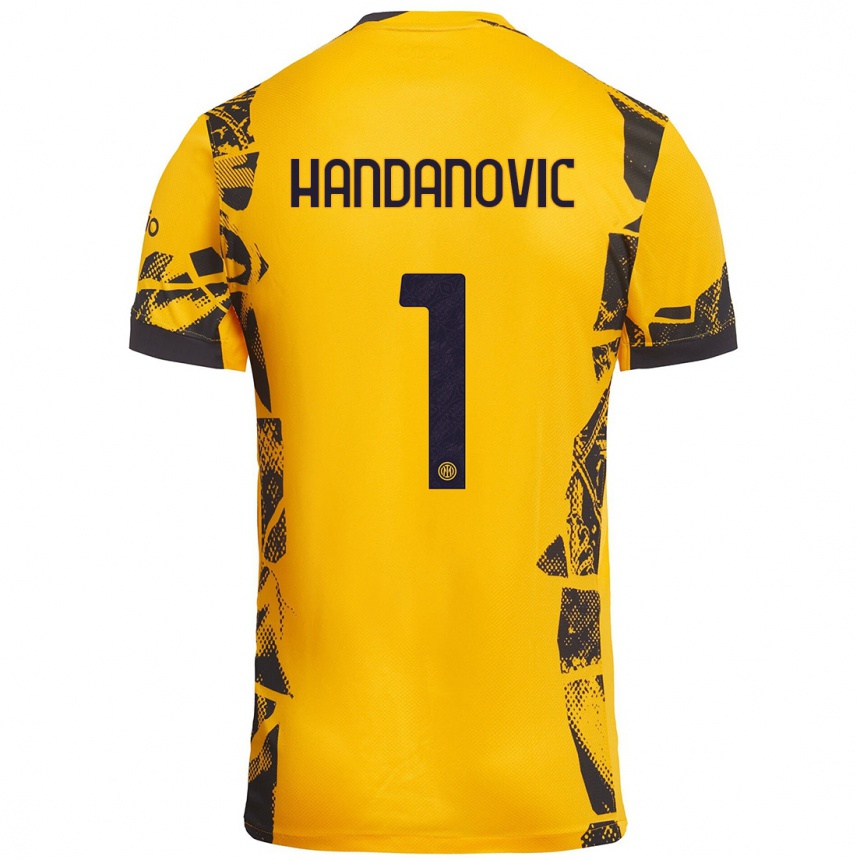 Niño Fútbol Camiseta Samir Handanovic #1 Dorado Negro Equipación Tercera 2024/25 Argentina