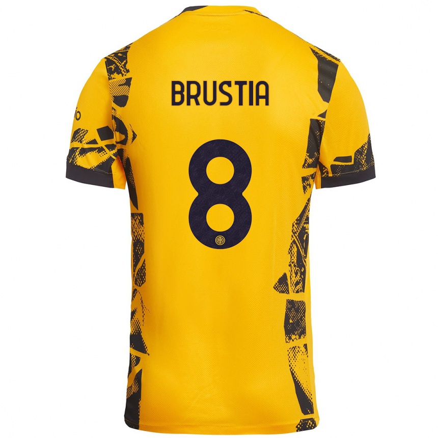 Niño Fútbol Camiseta Martina Brustia #8 Dorado Negro Equipación Tercera 2024/25 Argentina