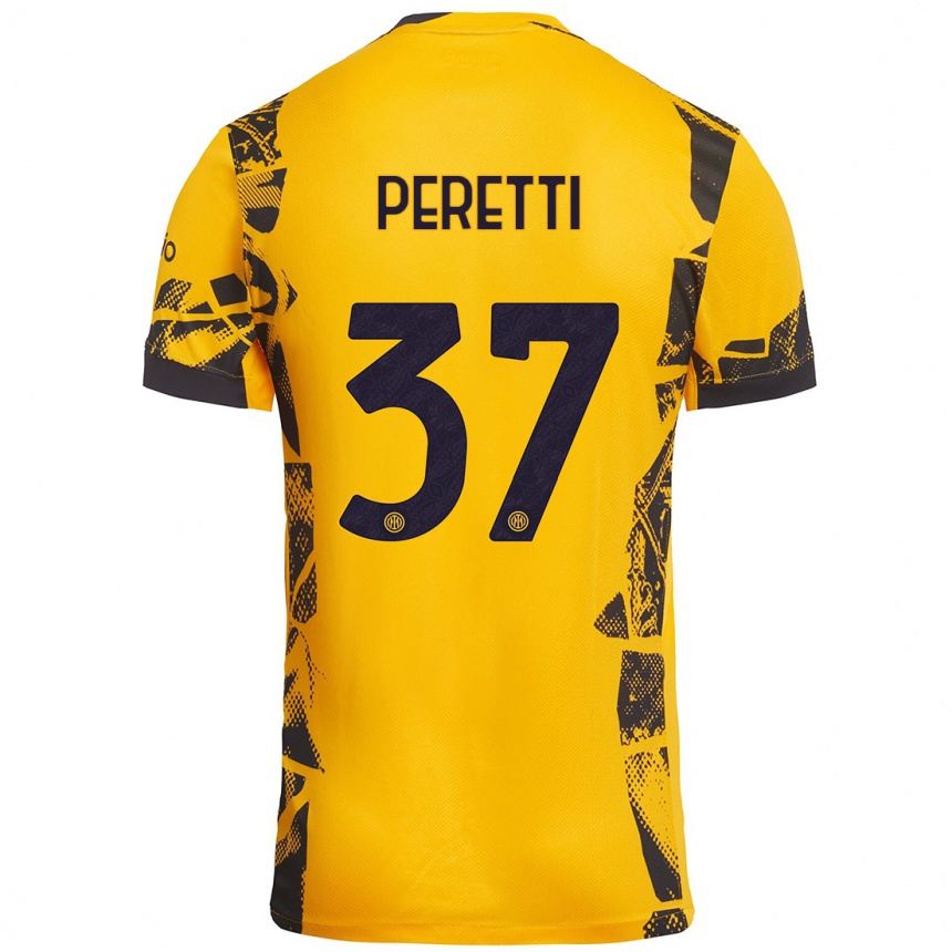 Niño Fútbol Camiseta Lorenzo Peretti #37 Dorado Negro Equipación Tercera 2024/25 Argentina