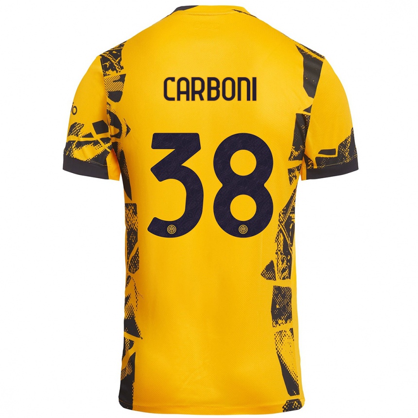 Niño Fútbol Camiseta Valentin Carboni #38 Dorado Negro Equipación Tercera 2024/25 Argentina