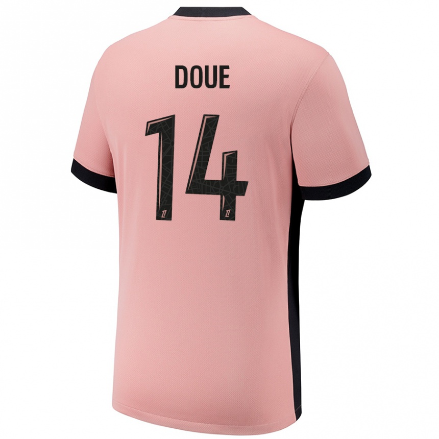 Niño Fútbol Camiseta Désiré Doué #14 Rosa Óxido Equipación Tercera 2024/25 Argentina