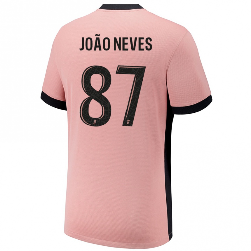 Niño Fútbol Camiseta João Neves #87 Rosa Óxido Equipación Tercera 2024/25 Argentina