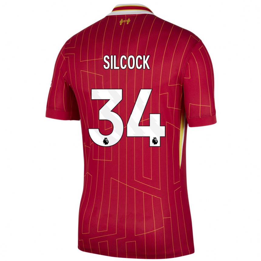 Hombre Fútbol Camiseta Hannah Silcock #34 Rojo Amarillo Blanco 1ª Equipación 2024/25 Argentina