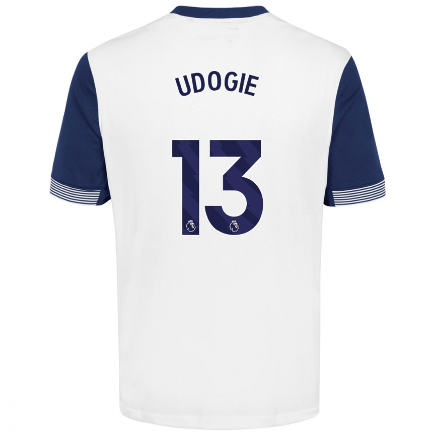 Hombre Fútbol Camiseta Destiny Udogie #13 Blanco Azul 1ª Equipación 2024/25 Argentina