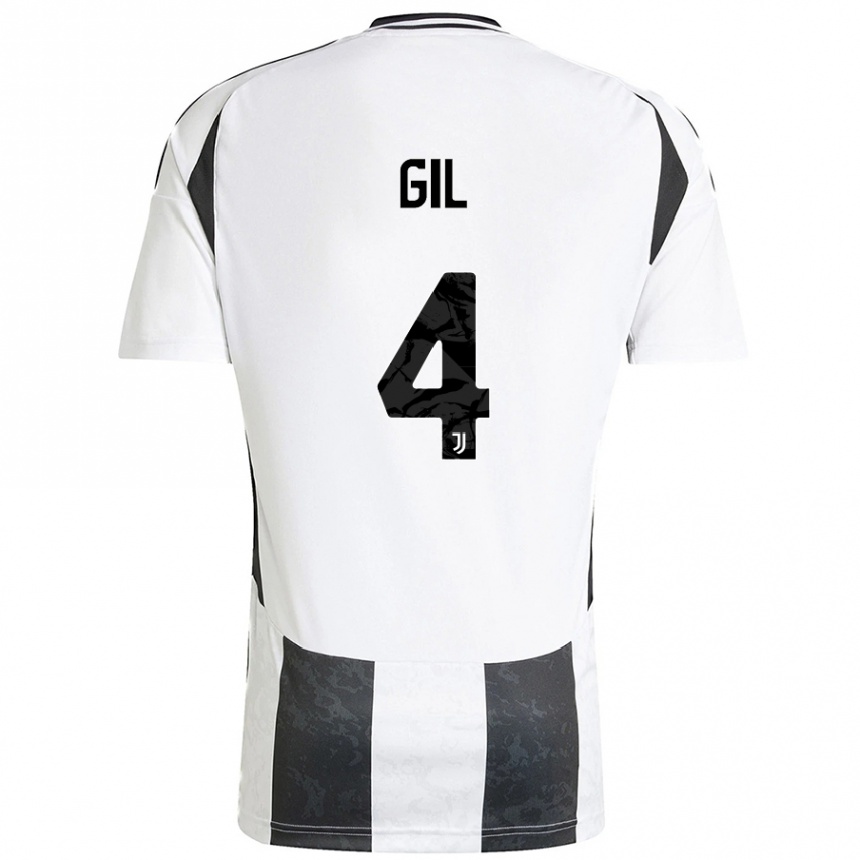 Hombre Fútbol Camiseta Javier Gil #4 Blanco Negro 1ª Equipación 2024/25 Argentina