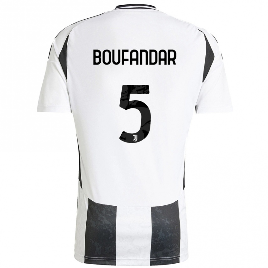 Hombre Fútbol Camiseta Adam Boufandar #5 Blanco Negro 1ª Equipación 2024/25 Argentina