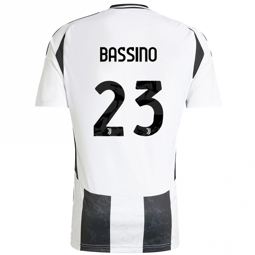 Hombre Fútbol Camiseta Alessandro Bassino #23 Blanco Negro 1ª Equipación 2024/25 Argentina