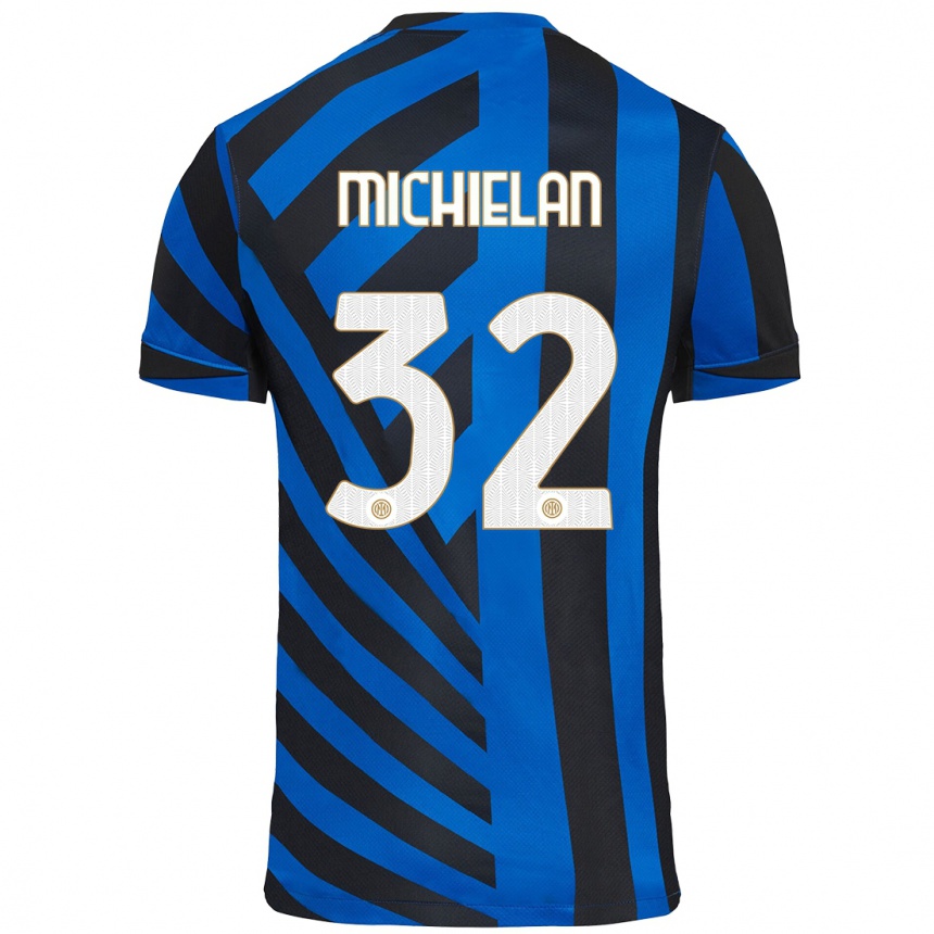 Hombre Fútbol Camiseta Mattia Michielan #32 Azul Negro 1ª Equipación 2024/25 Argentina