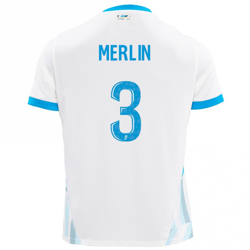 Hombre Fútbol Camiseta Quentin Merlin #3 Blanco Azul Cielo 1ª Equipación 2024/25 Argentina