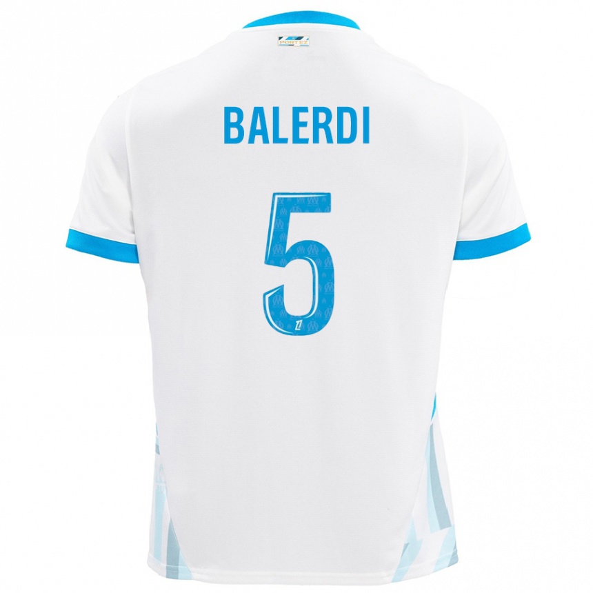 Hombre Fútbol Camiseta Leonardo Balerdi #5 Blanco Azul Cielo 1ª Equipación 2024/25 Argentina