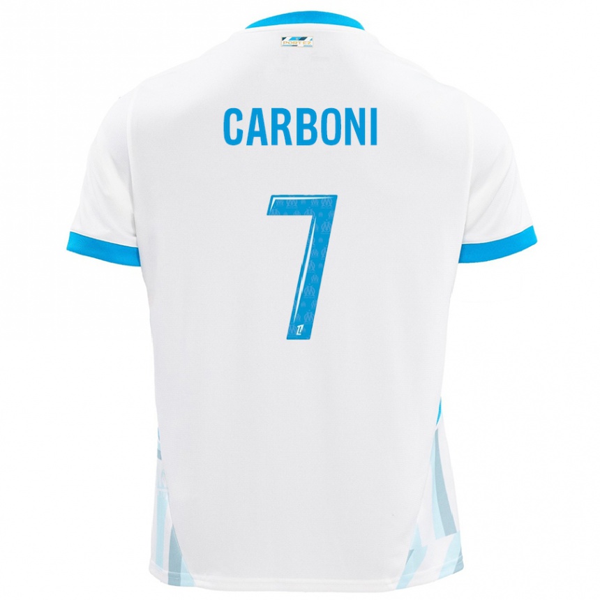 Hombre Fútbol Camiseta Valentín Carboni #7 Blanco Azul Cielo 1ª Equipación 2024/25 Argentina