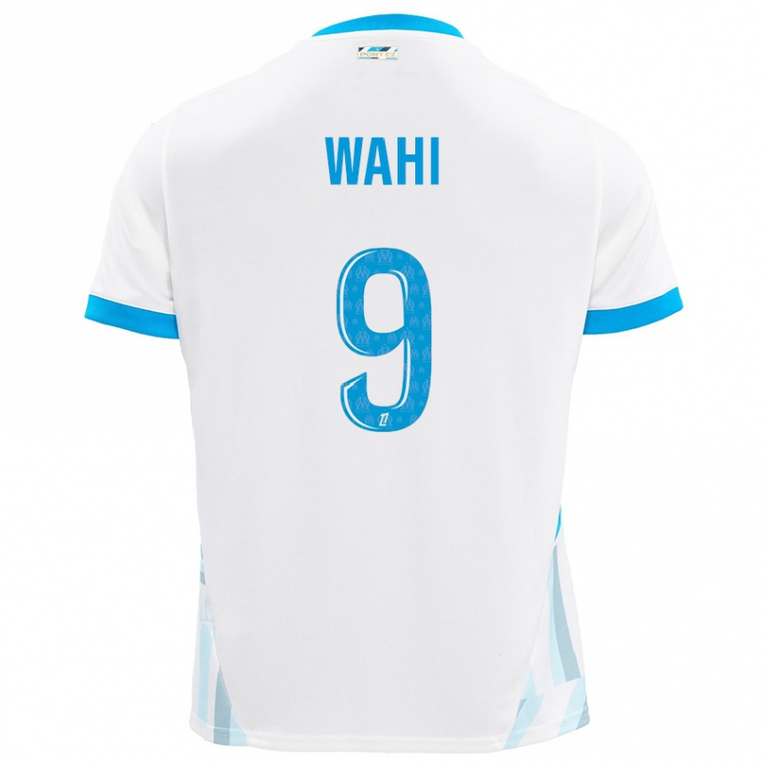 Hombre Fútbol Camiseta Elye Wahi #9 Blanco Azul Cielo 1ª Equipación 2024/25 Argentina