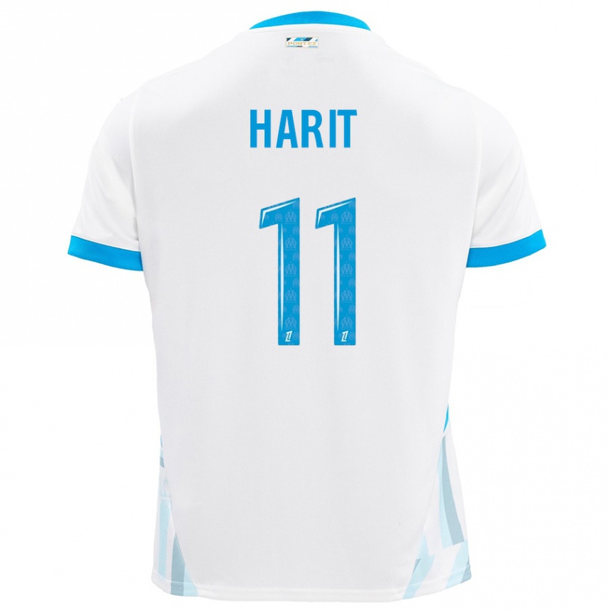 Hombre Fútbol Camiseta Amine Harit #11 Blanco Azul Cielo 1ª Equipación 2024/25 Argentina