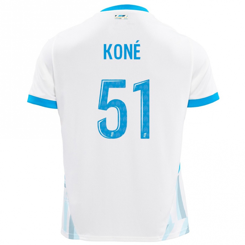 Hombre Fútbol Camiseta Ismaël Koné #51 Blanco Azul Cielo 1ª Equipación 2024/25 Argentina