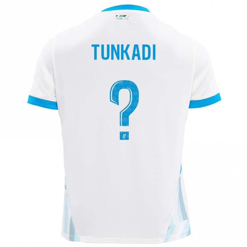 Hombre Fútbol Camiseta Alexandre Tunkadi #0 Blanco Azul Cielo 1ª Equipación 2024/25 Argentina