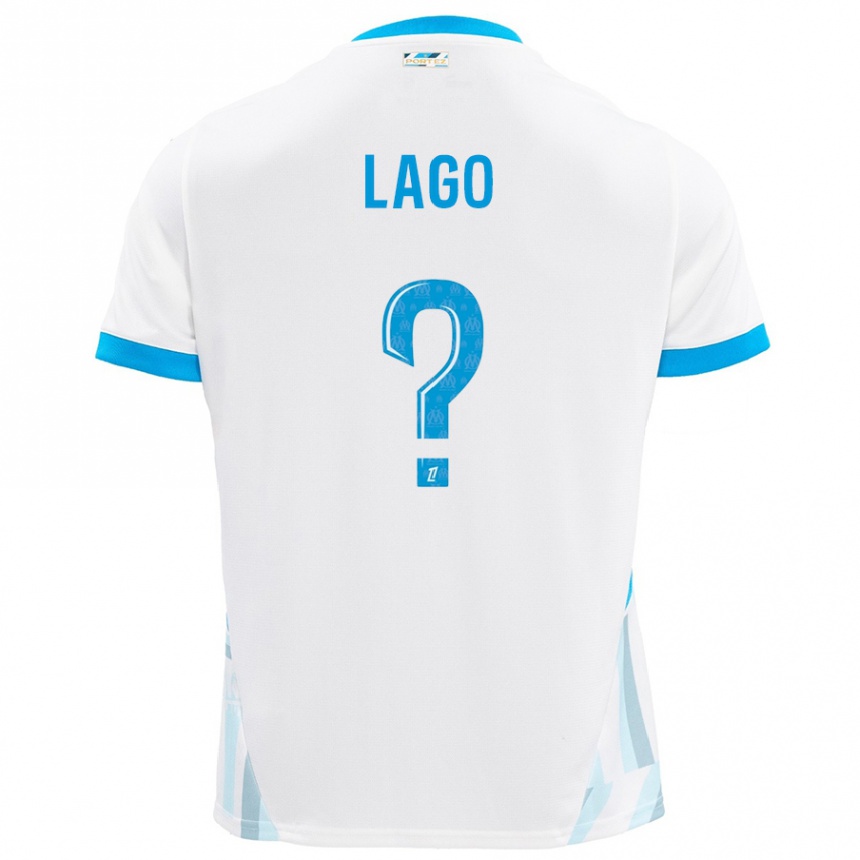 Hombre Fútbol Camiseta Ange Lago #0 Blanco Azul Cielo 1ª Equipación 2024/25 Argentina