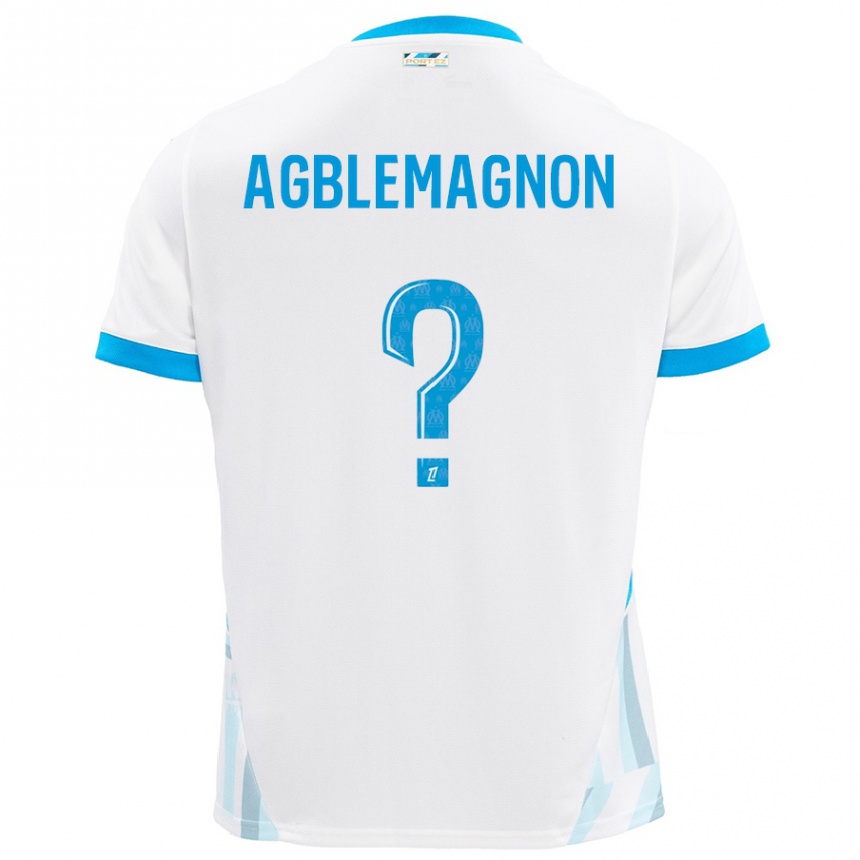 Hombre Fútbol Camiseta Jordan Agblemagnon #0 Blanco Azul Cielo 1ª Equipación 2024/25 Argentina