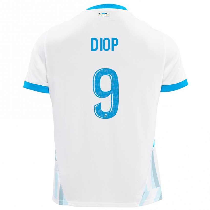 Hombre Fútbol Camiseta Mama Diop #9 Blanco Azul Cielo 1ª Equipación 2024/25 Argentina