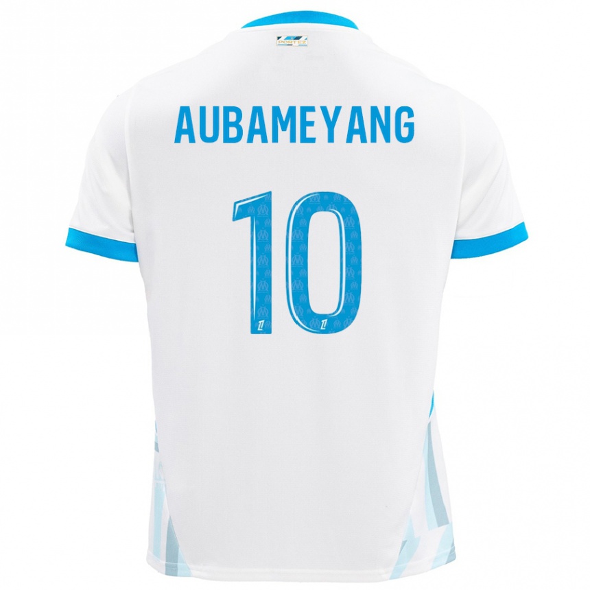 Hombre Fútbol Camiseta Pierre-Emerick Aubameyang #10 Blanco Azul Cielo 1ª Equipación 2024/25 Argentina