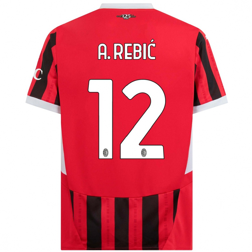 Hombre Fútbol Camiseta Ante Rebic #12 Rojo Negro 1ª Equipación 2024/25 Argentina