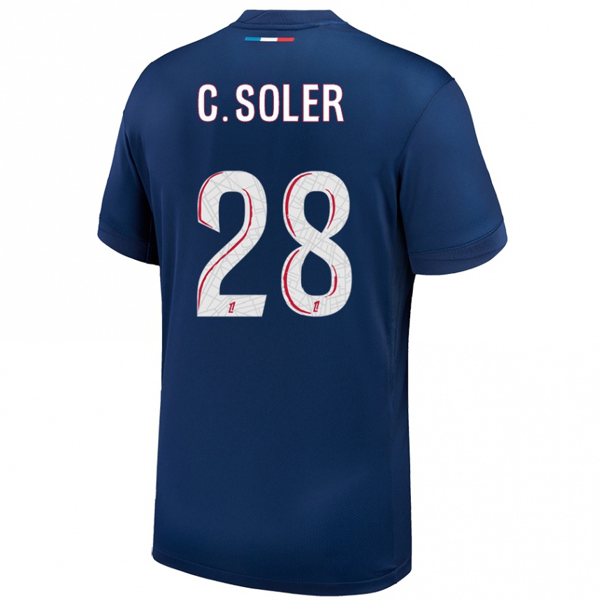 Hombre Fútbol Camiseta Carlos Soler #28 Azul Marino Blanco 1ª Equipación 2024/25 Argentina