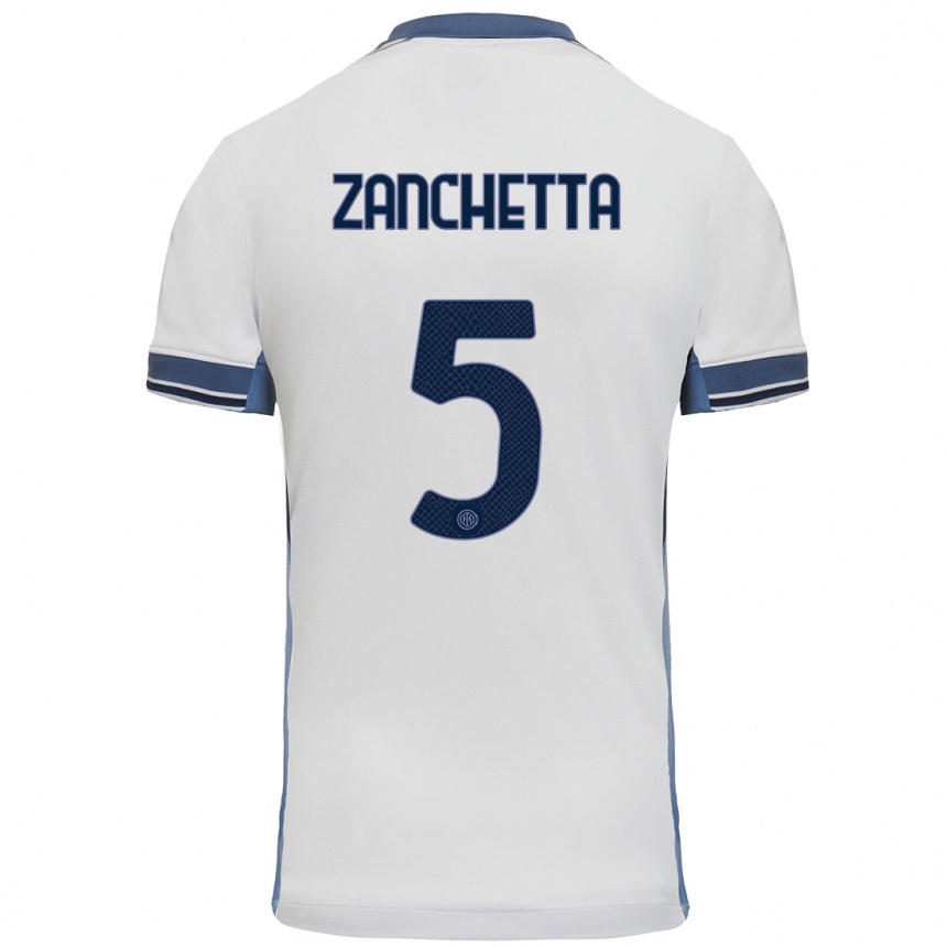 Hombre Fútbol Camiseta Mattia Zanchetta #5 Blanco Gris 2ª Equipación 2024/25 Argentina