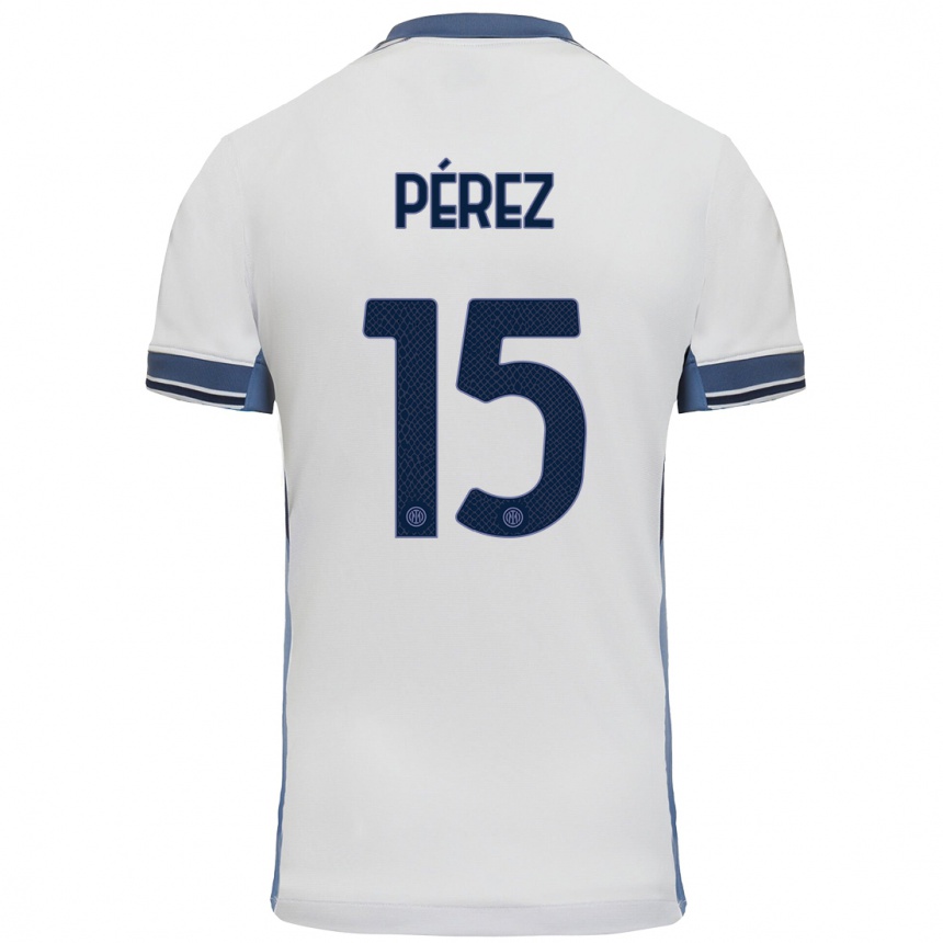 Hombre Fútbol Camiseta Álex Pérez #15 Blanco Gris 2ª Equipación 2024/25 Argentina