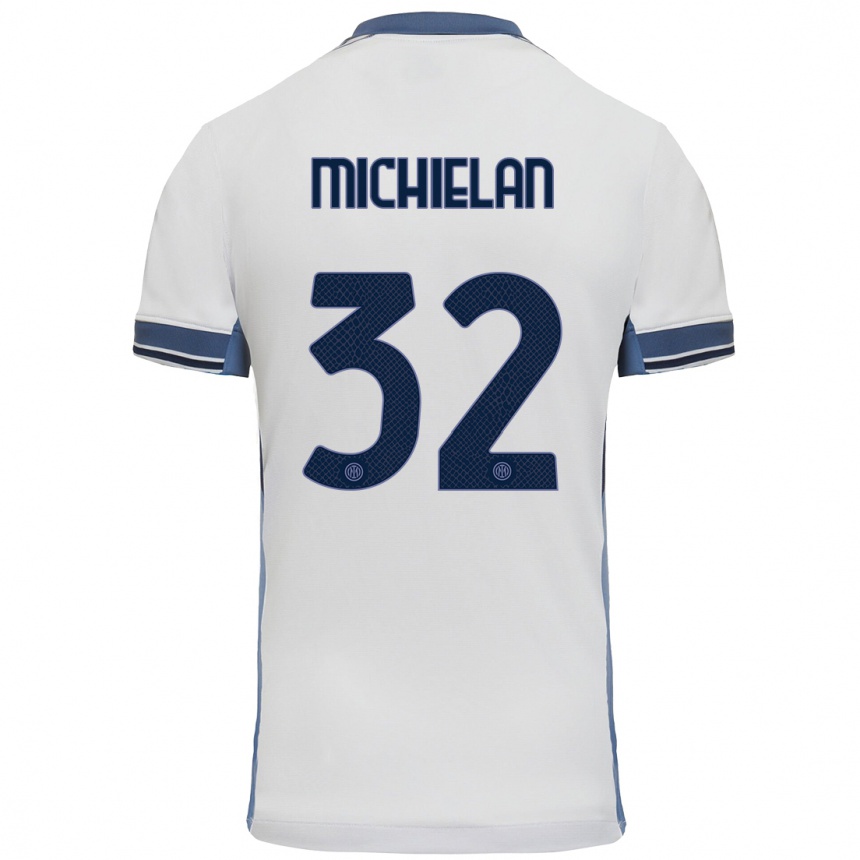 Hombre Fútbol Camiseta Mattia Michielan #32 Blanco Gris 2ª Equipación 2024/25 Argentina